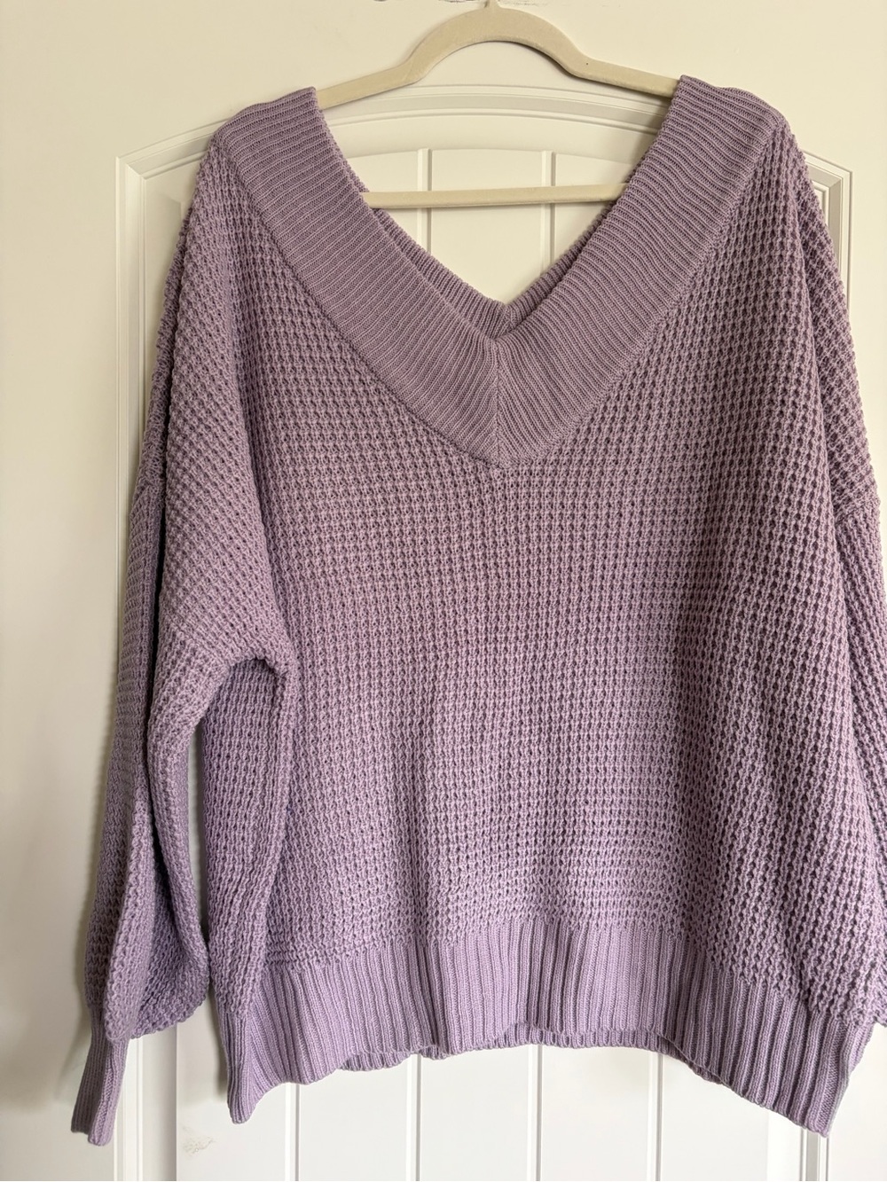 Zenana Outfitters Lavender V-Neck Chunky Waffle Knit Sweater